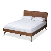 Baxton Studio Demeter-Ash Walnut-Full Demeter Mid-Century Modern Walnut Brown Finished Wood Full Size Platform Bed